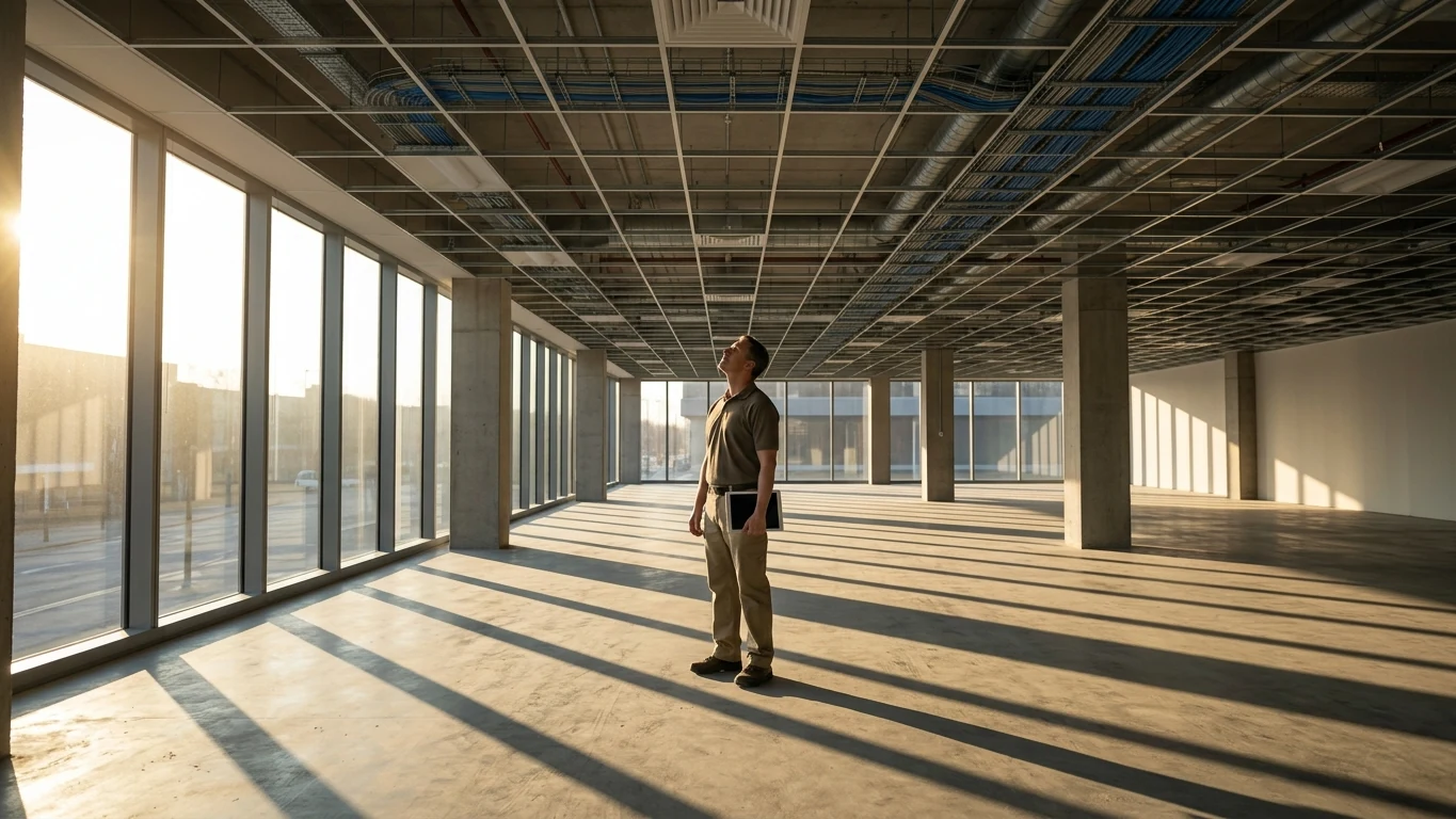 A technician surveying an office before a phone system installation